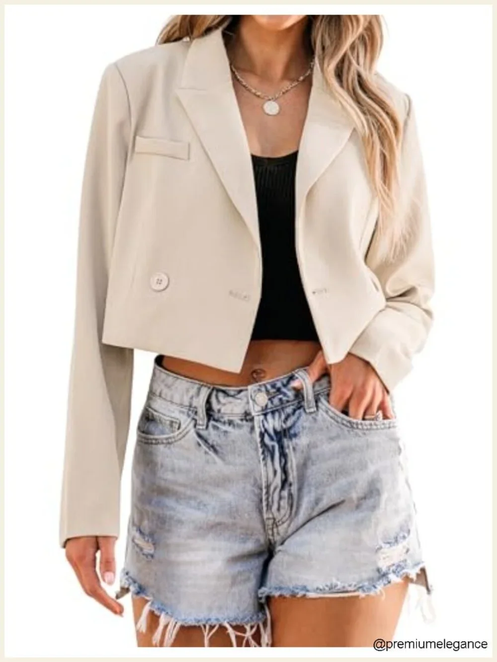 Cropped Open Front Blazer Women Business Casual Suit Jacket Double Breasted